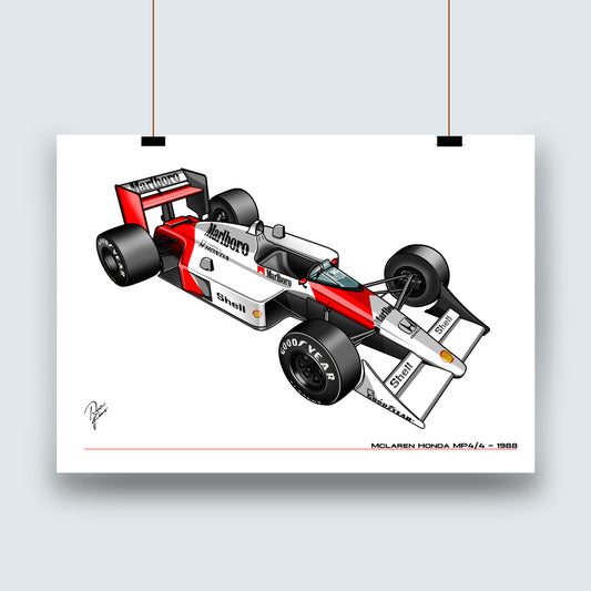 McLaren Honda MP4/4 1988 Ayrton Senna - Poster A2/A3